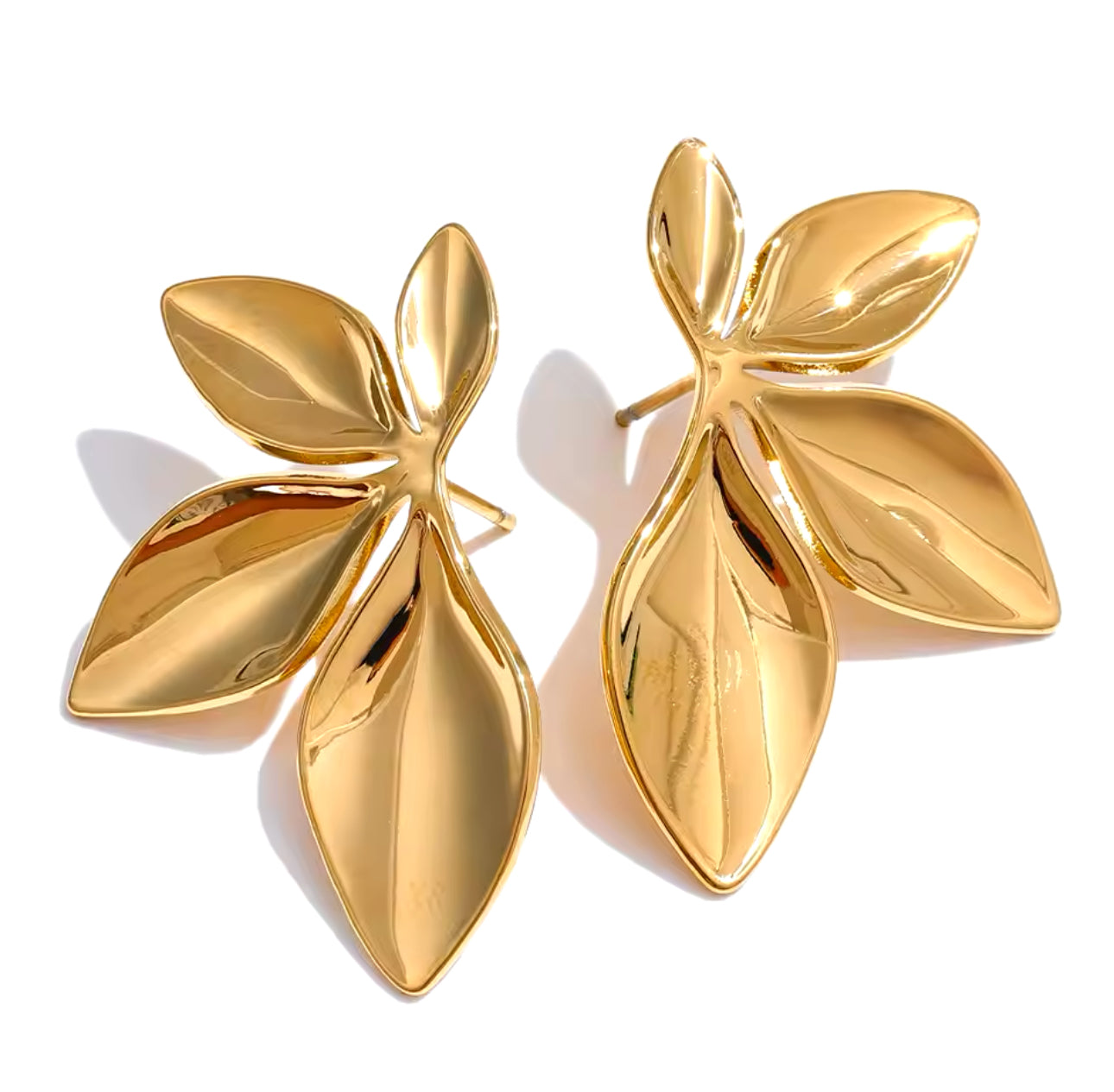 16175 Women’s Leaves Stud Gold Plated Stainless Steel Earrings