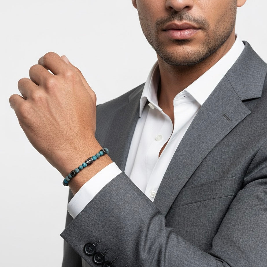 2006 Men’s Minimalist Matte Calsilica Jasper Beaded Bracelet