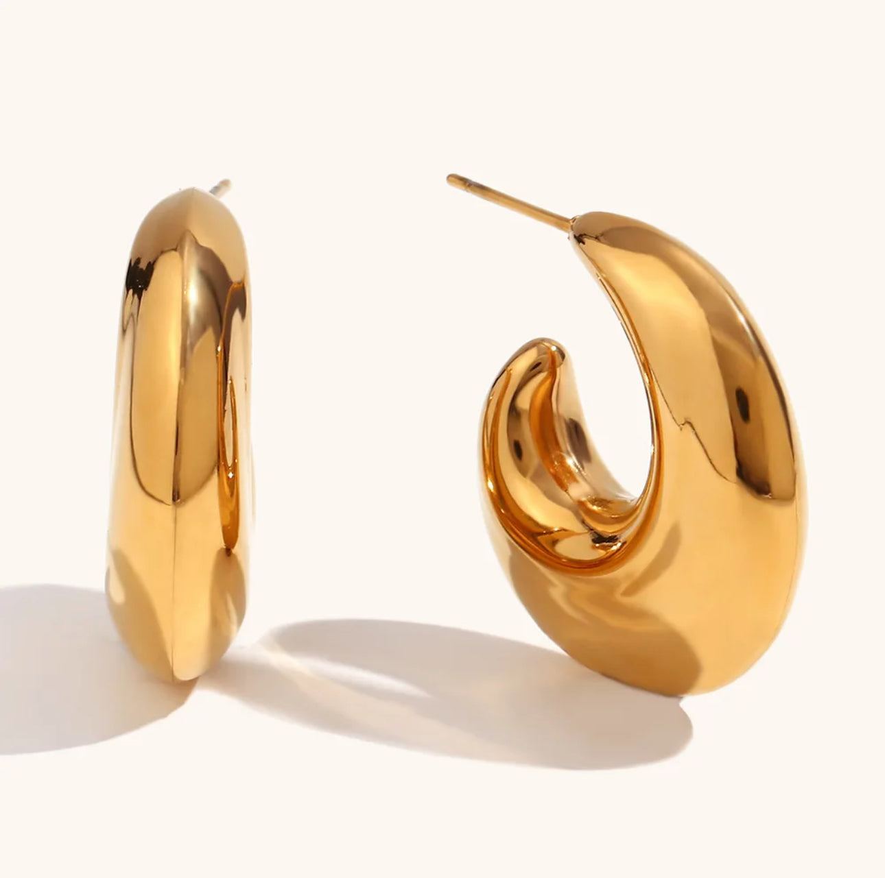 16180 Women’s Water Wave Hoop Gold Plated Stainless Steel Earrings