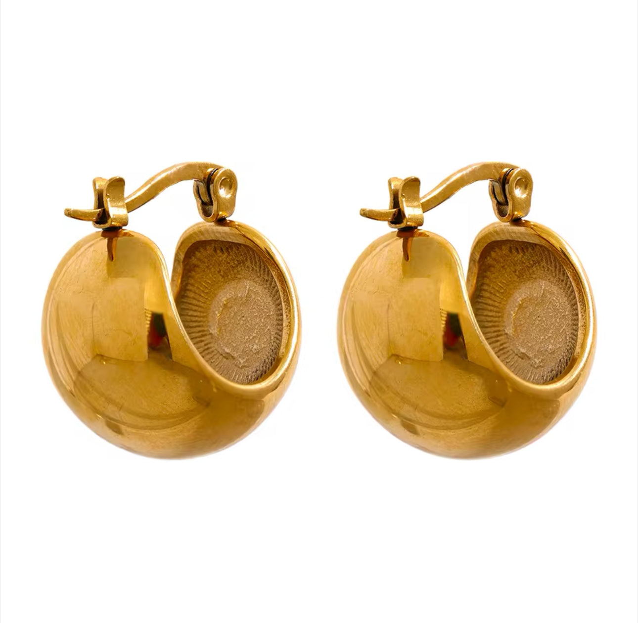 16181 Women’s Half-Round Hollow Gold Plated Stainless Steel Earrings