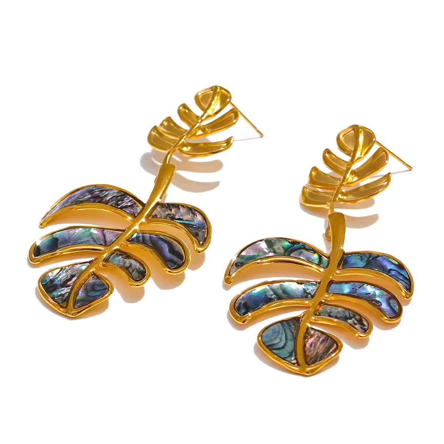 16176 Women’s Turtle Leaf Dangle Drop Gold Plated Stainless Steel Earrings