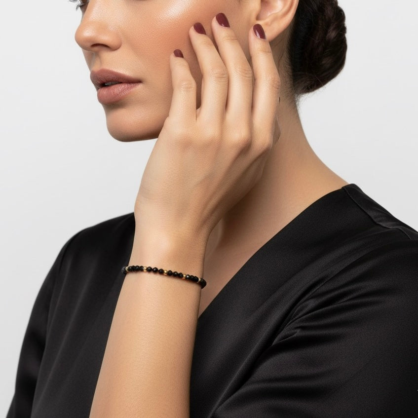29001 Women’s Minimalist Bracelet with Black Tourmaline and Gold Plated
