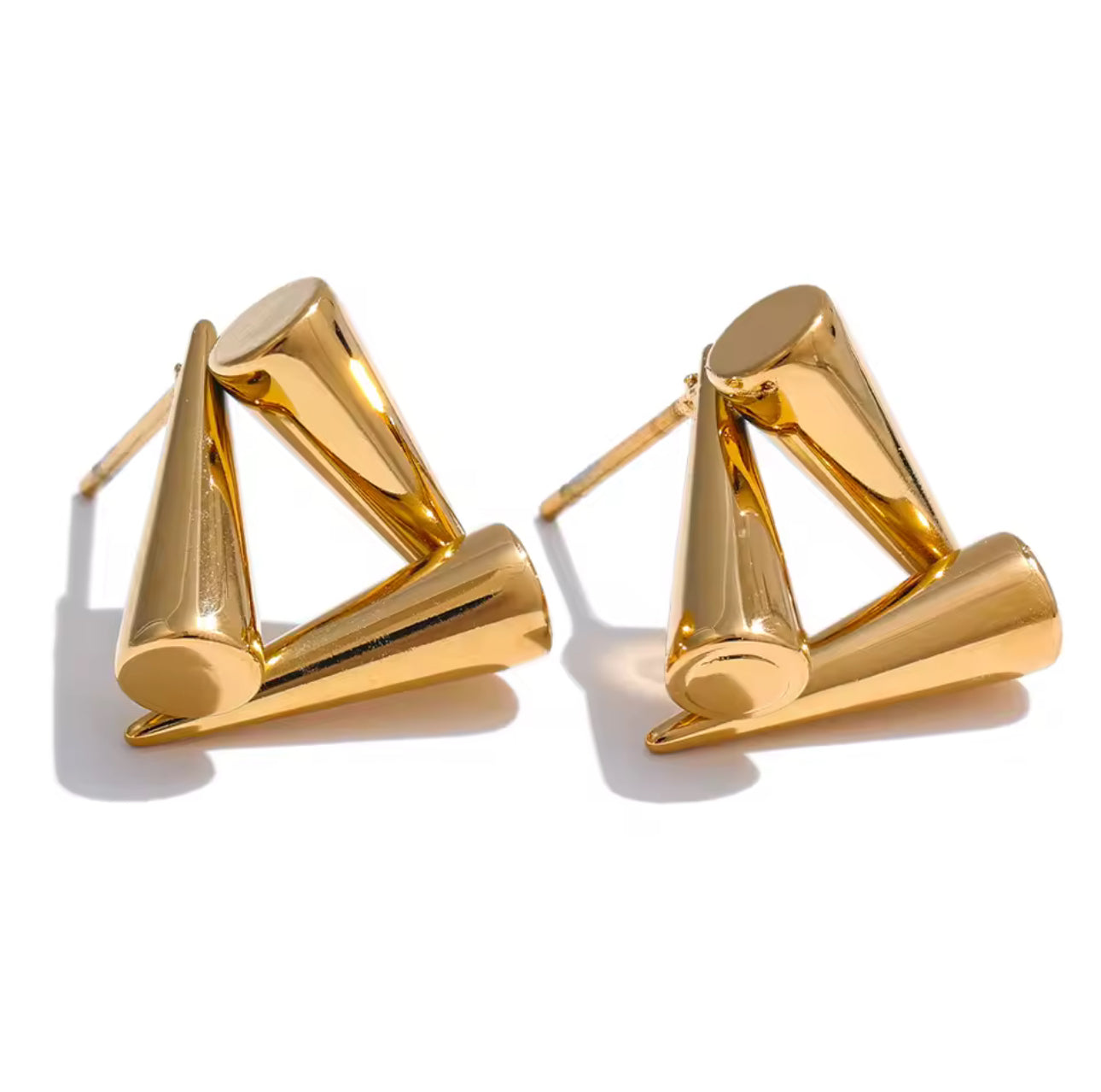 16185 Women’s Triangle Cone Gold Plated Stainless Steel Stud Earrings