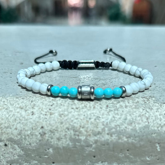 2025 Men’s White Howlite + Turquoise Minimalist Duo Bracelet