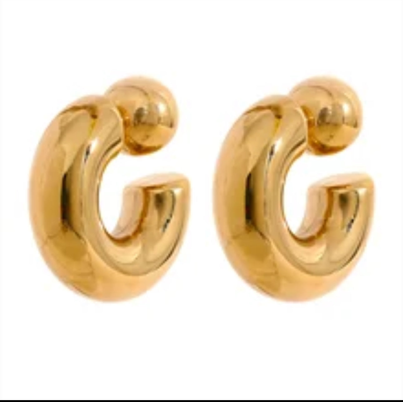 16170 Women’s C Shape Chunky Round Gold Plated Stainless Steel Earrings