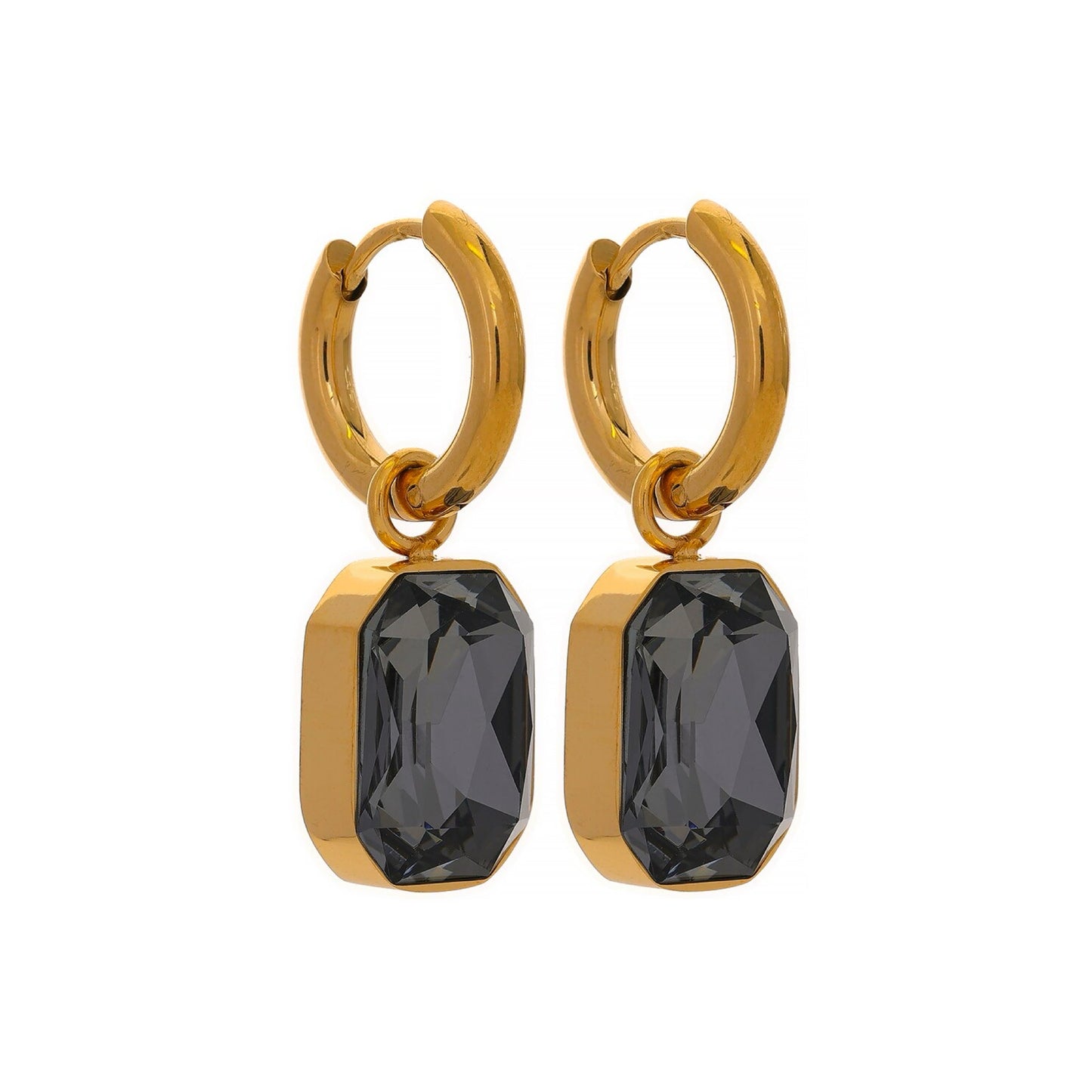 16142 Women’s Black CZ Gold Plated Stainless Steel Drop Earrings