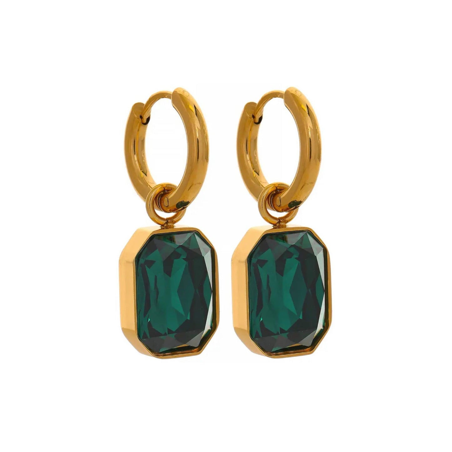 16142 Women’s Green CZ Gold Plated Stainless Steel Drop Earrings