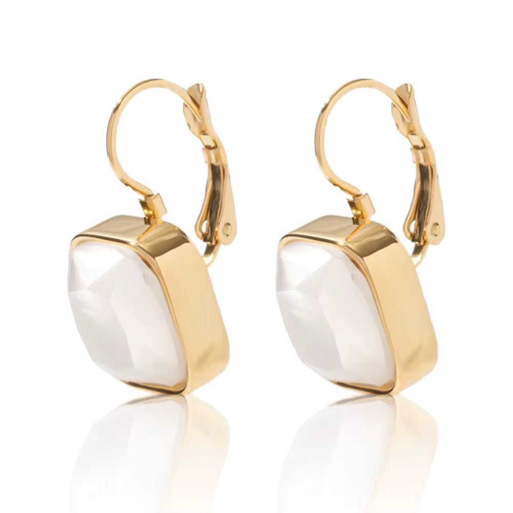 16184 Women’s White Crystal Rhinestones Gold Plated Stainless Steel Hoop Earrings