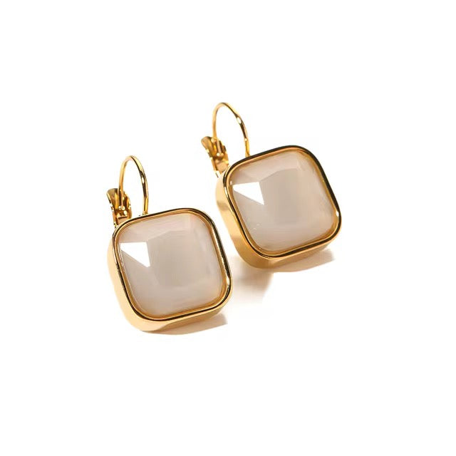 16184 Women’s White Crystal Rhinestones Gold Plated Stainless Steel Hoop Earrings