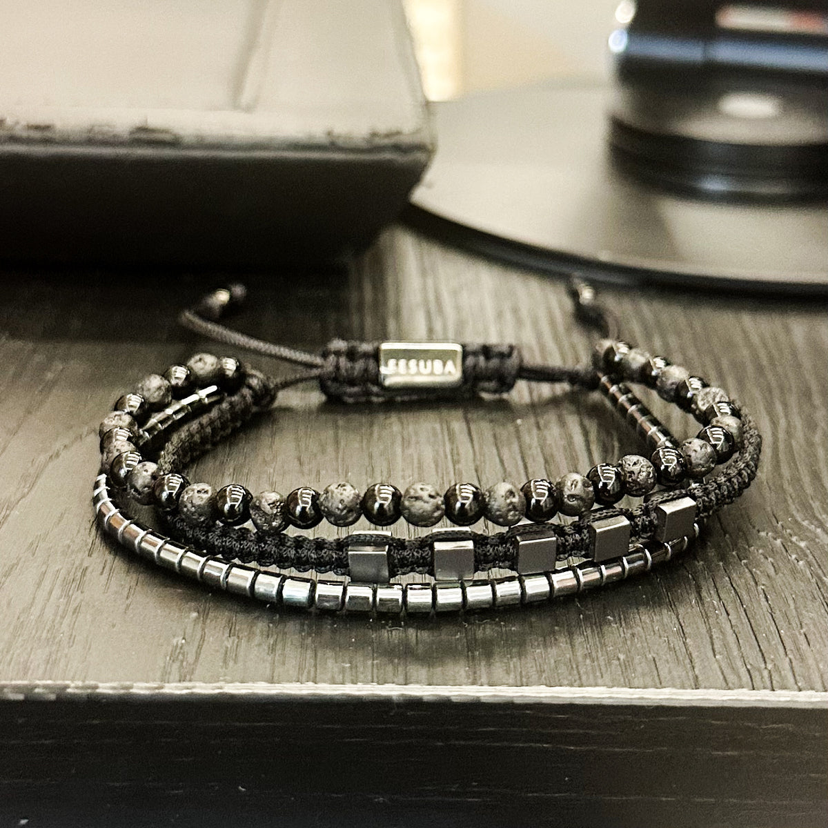 2215 Men’s Multi-layer Bracelet with Lava Stone, Matte Black Onyx and Hematite