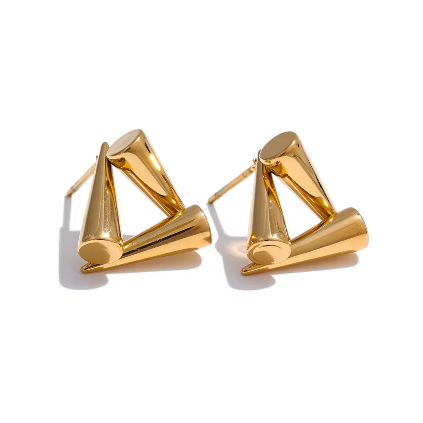 16185 Women’s Triangle Cone Gold Plated Stainless Steel Stud Earrings