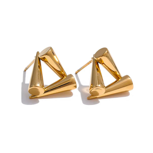 16185 Women’s Triangle Cone Gold Plated Stainless Steel Stud Earrings