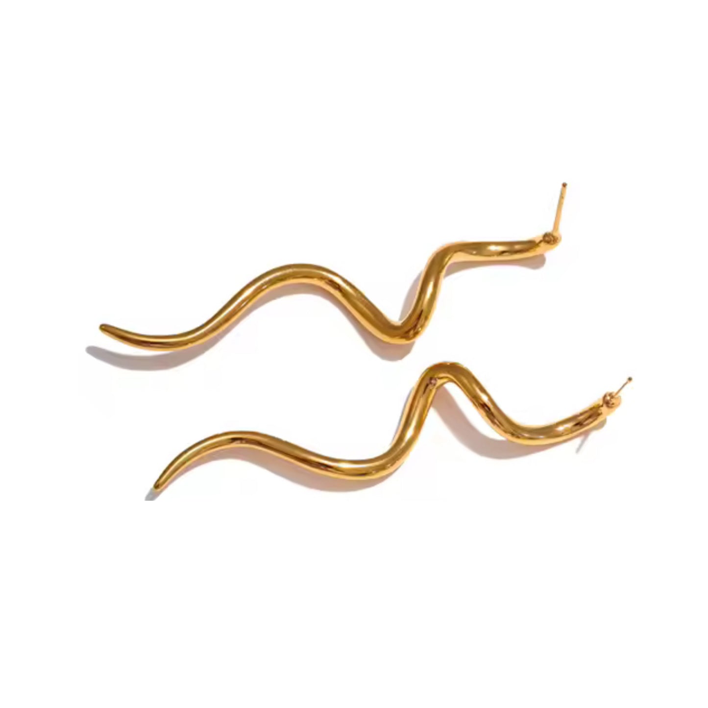 16188 Women’s Golden Serpentina Stainless Steel Gold Plated Stud Long Earrings