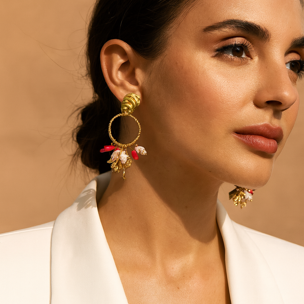 16189 Women’s Ocean Treasure Stainless Steel Gold Plated Stud Earrings