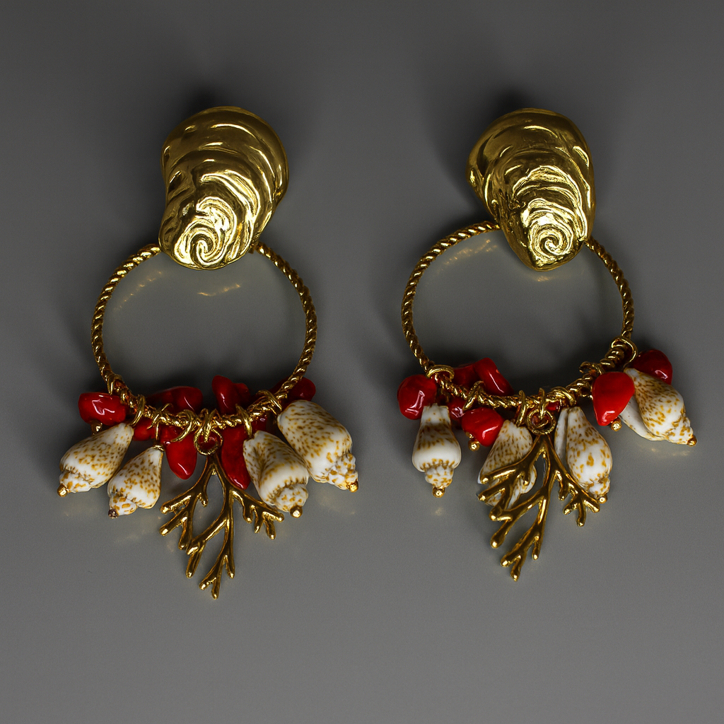 16189 Women’s Ocean Treasure Stainless Steel Gold Plated Stud Earrings