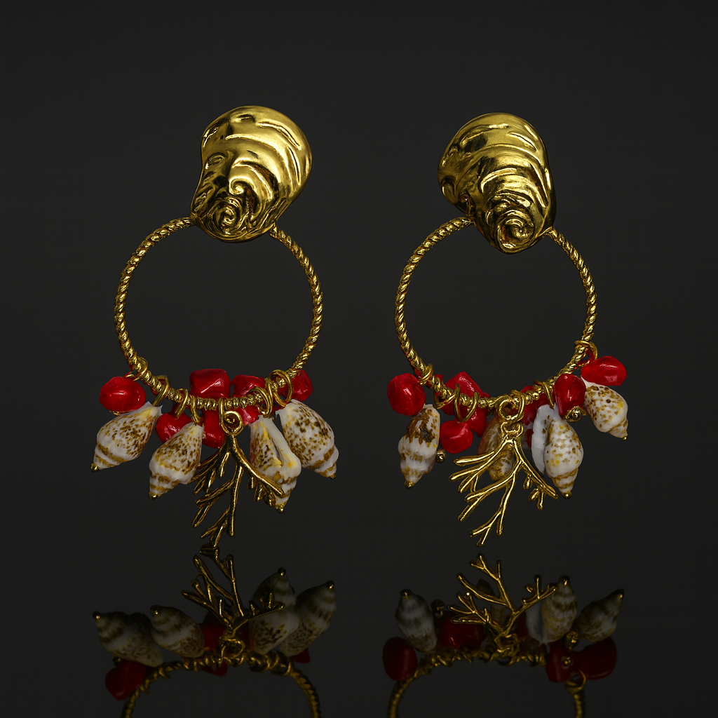 16189 Women’s Ocean Treasure Stainless Steel Gold Plated Stud Earrings