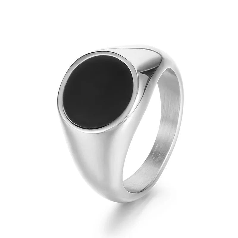 17110 Men's Signet Ring Stainless Steel with Black Enamel