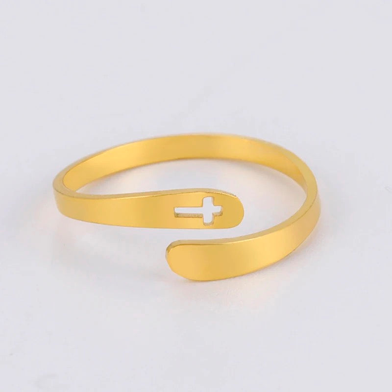 19111 Women’s Adjustable Stainless Steel Gold Cross Ring