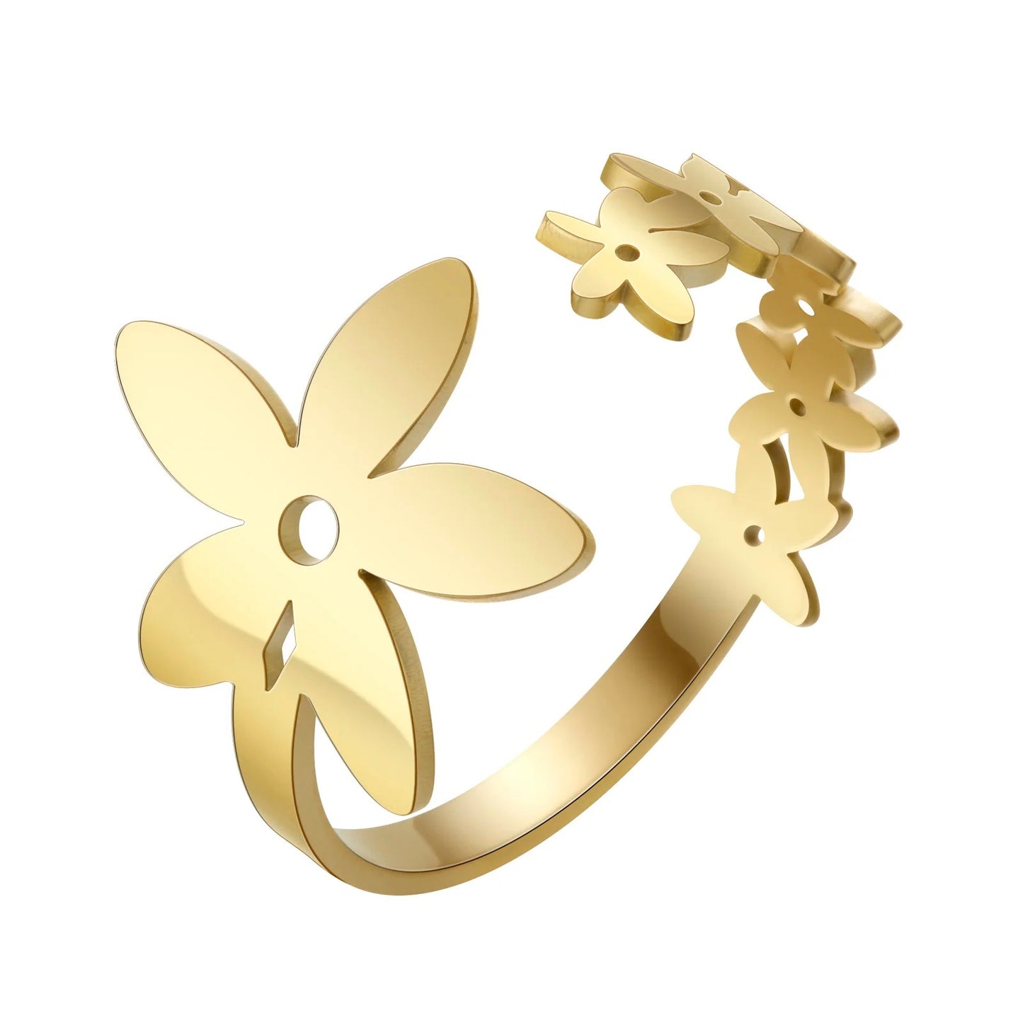 19113 Women’s Adjustable Stainless Steel Gold Flower Ring