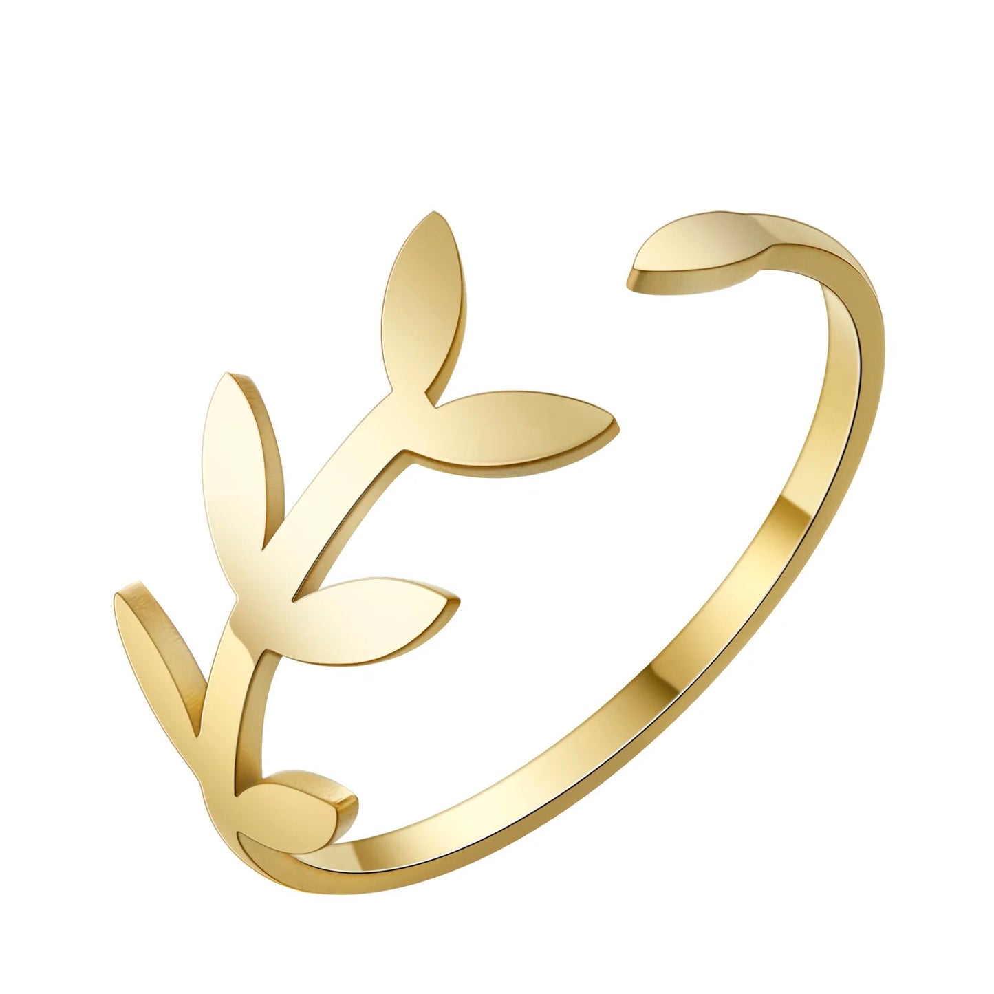 19115 Women’s Adjustable Stainless Steel Gold Olive Leaves Ring