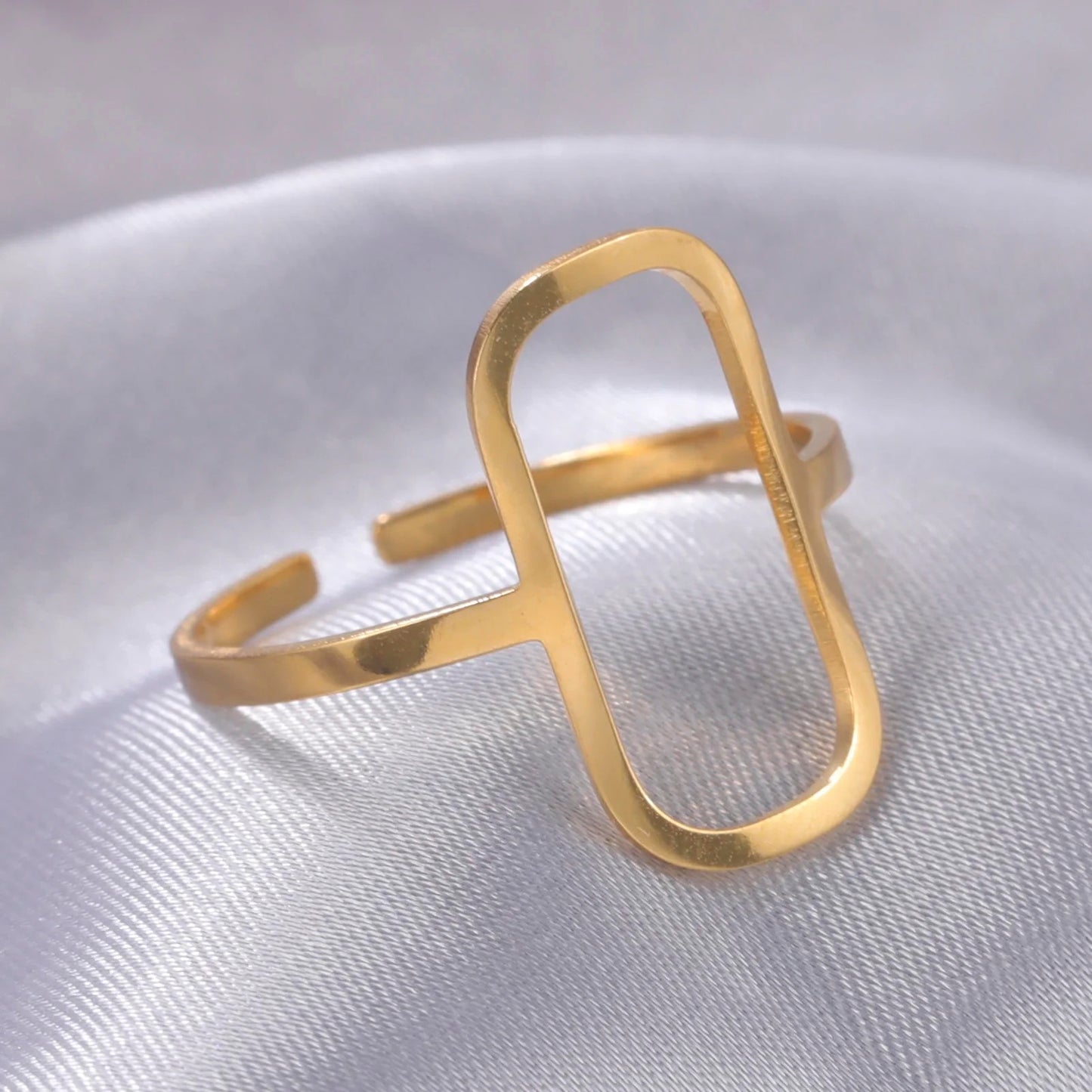 19121 Women’s Adjustable Stainless Steel Gold Geometric Hollow Ring