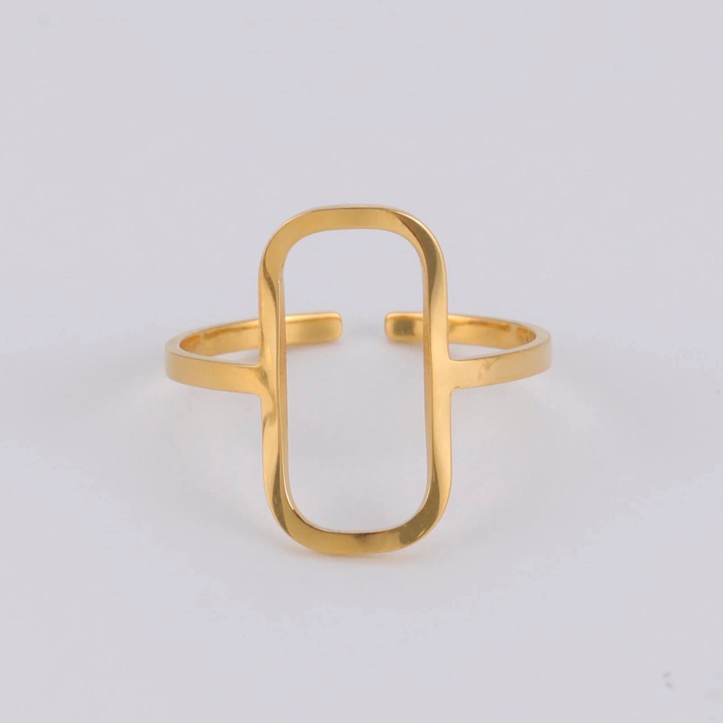 19121 Women’s Adjustable Stainless Steel Gold Geometric Hollow Ring