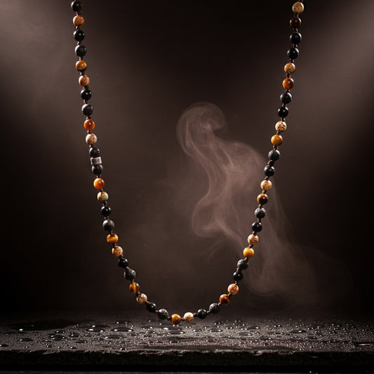 11101 Men's Mixed Natural Stone Knotted Necklace