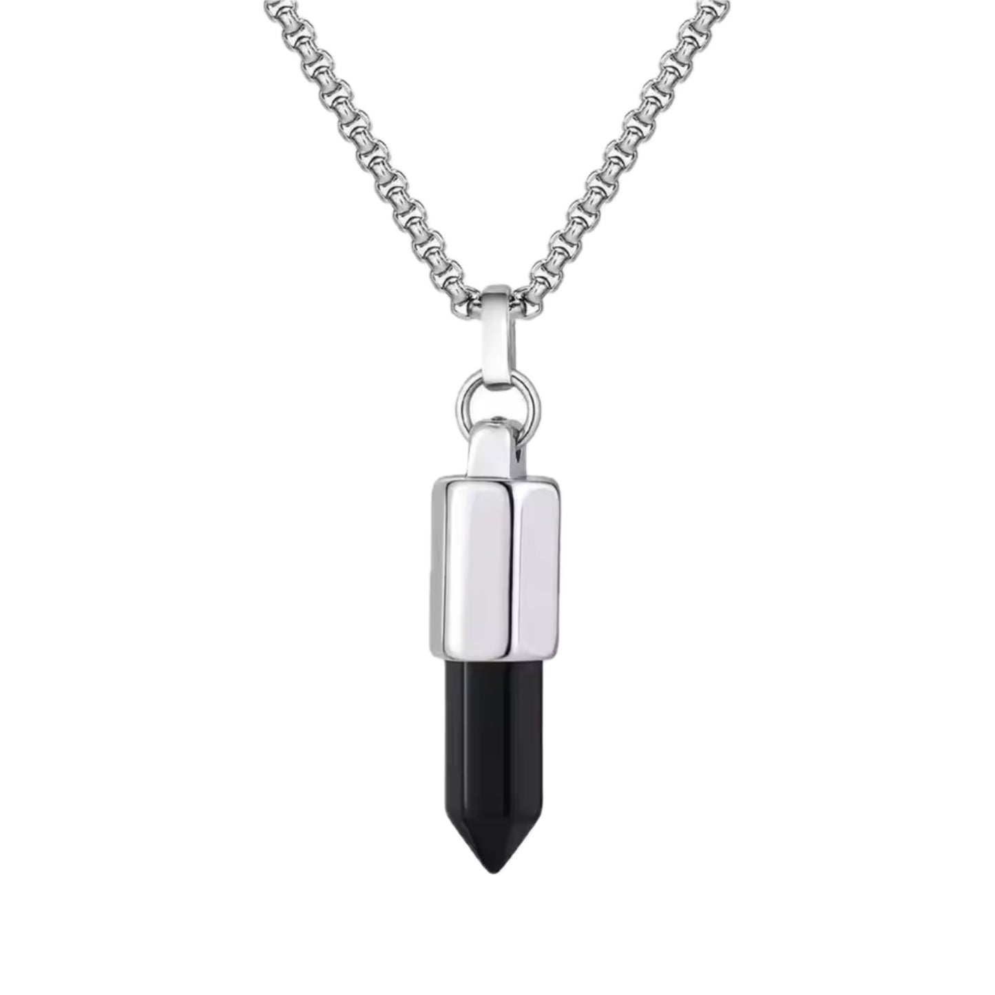 13217 Men’s Black Onyx Bullet Head Pendant Stainless Steel Necklace