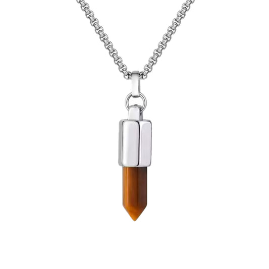 13217 Men’s Tiger’s Eye Bullet Head Pendant Stainless Steel Necklace