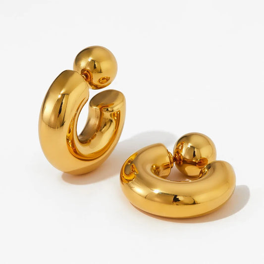 16170 Women’s C Shape Chunky Round Gold Plated Stainless Steel Earrings