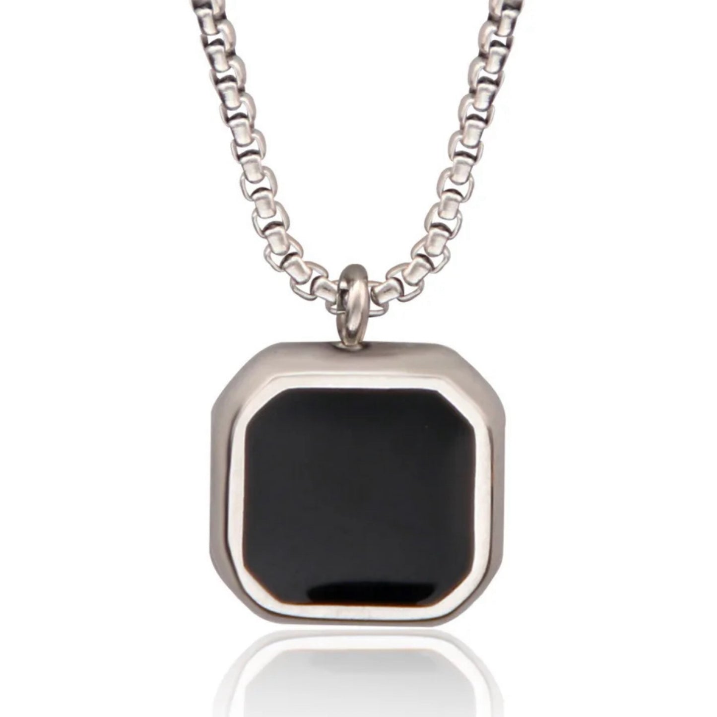 13204 Men’s Necklace Stainless Steel with Black Square Pendant