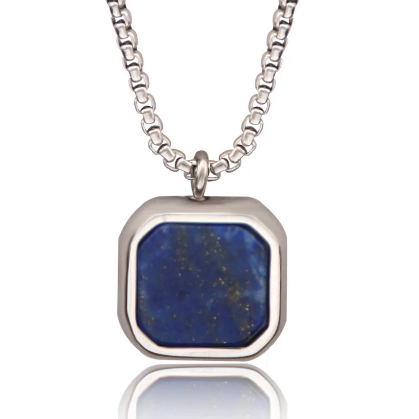 13204 Men’s Necklace Stainless Steel with Lapiz Lazuli Square Pendant