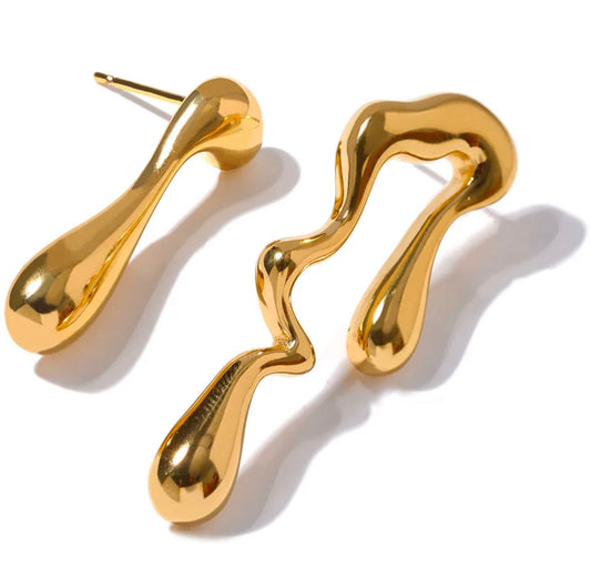 16163 Women’s Mismatched Gold Plated Stainless Steel Irregular Earrings