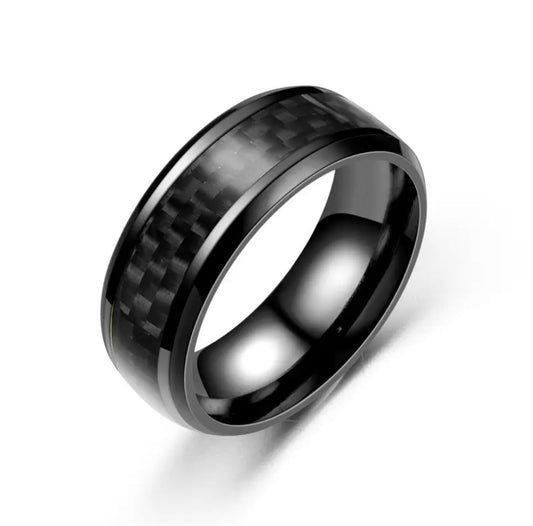 17102 Men's Ring Black Stainless Steel with Carbon Fiber Inlay