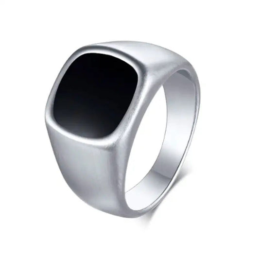 17104 Men's Black Enamel Signet Ring Matte Stainless Steel