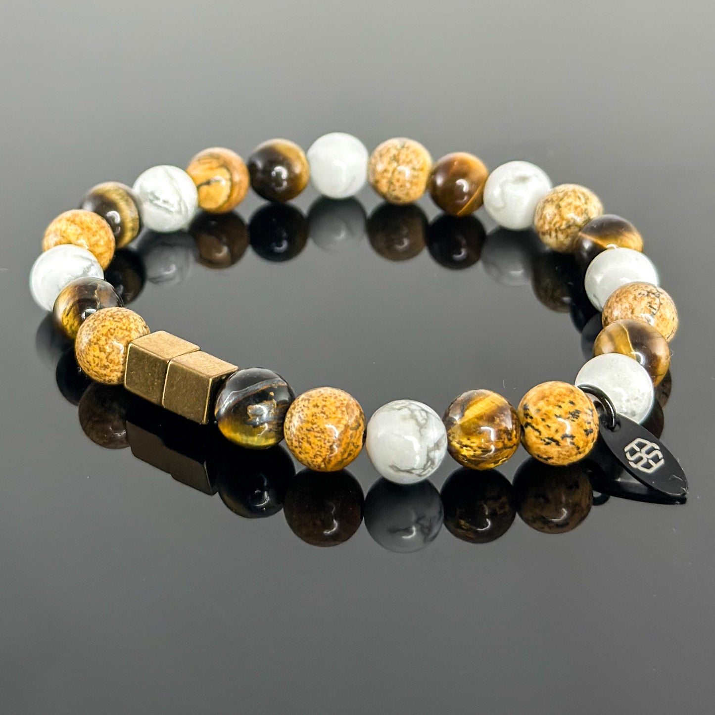 2145 Men's Trio Wristband with White Howlite, Tiger's Eye and Picture Jasper