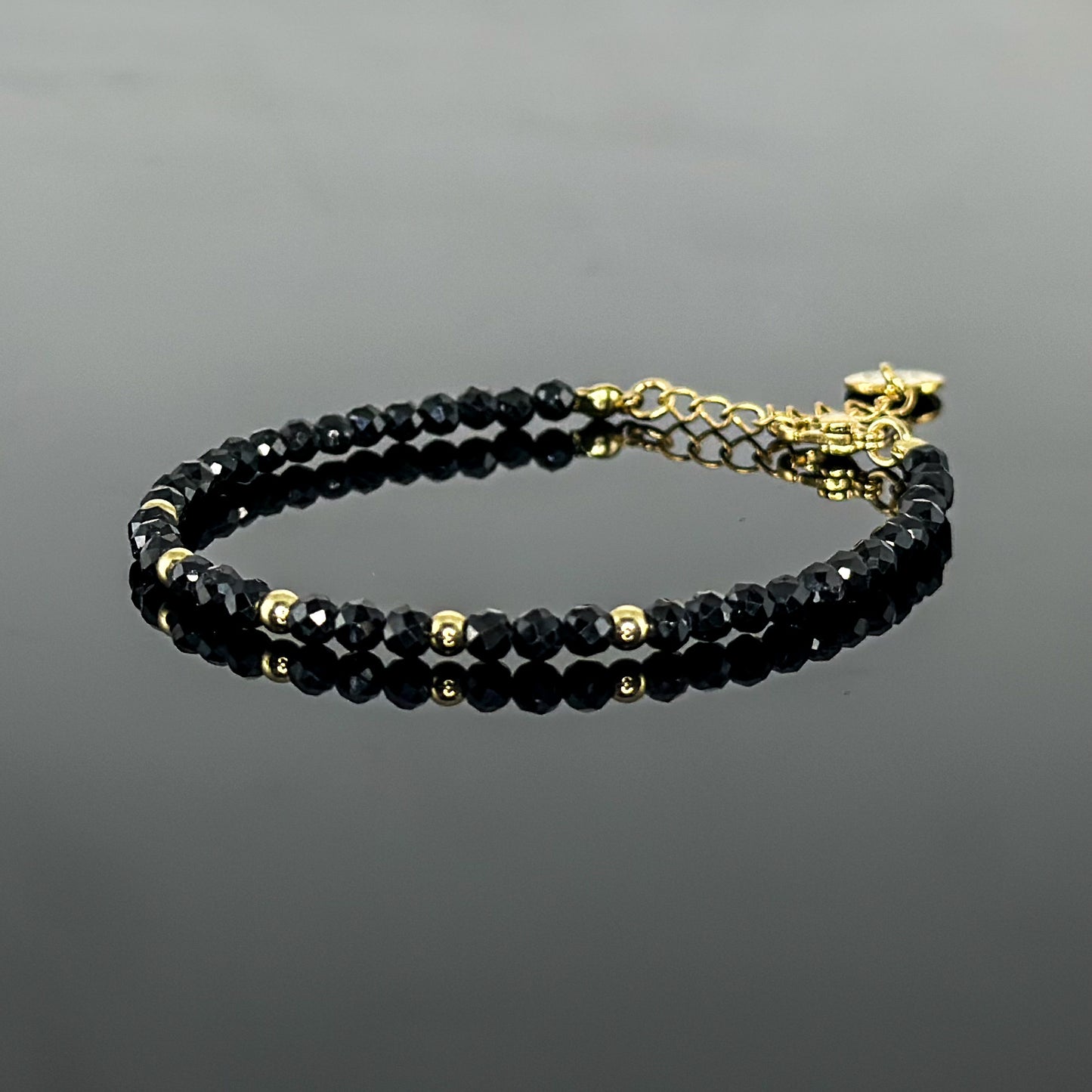 29001 Women’s Minimalist Bracelet with Black Tourmaline and Gold Plated