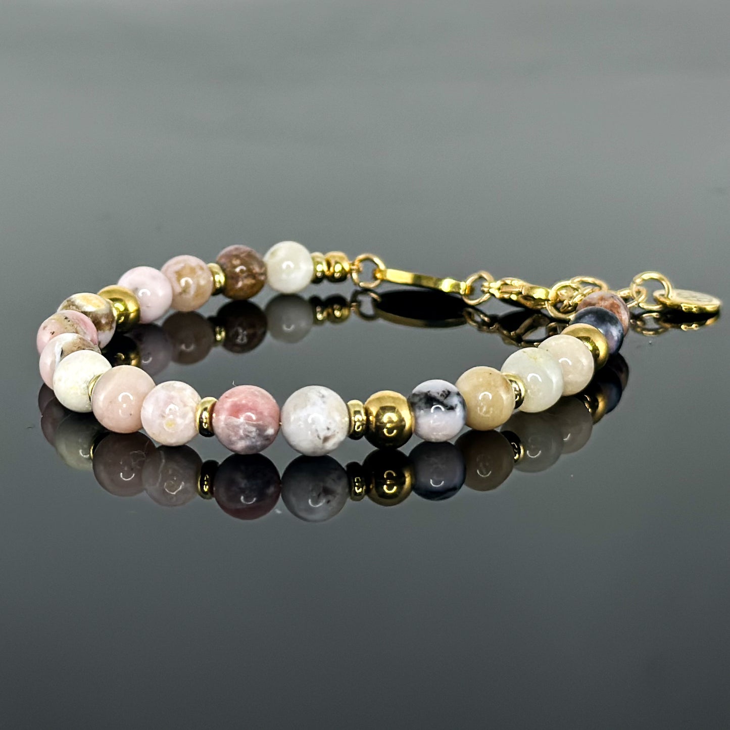 29002 Women’s Beaded Bracelet with Pink Opal and Gold Plated