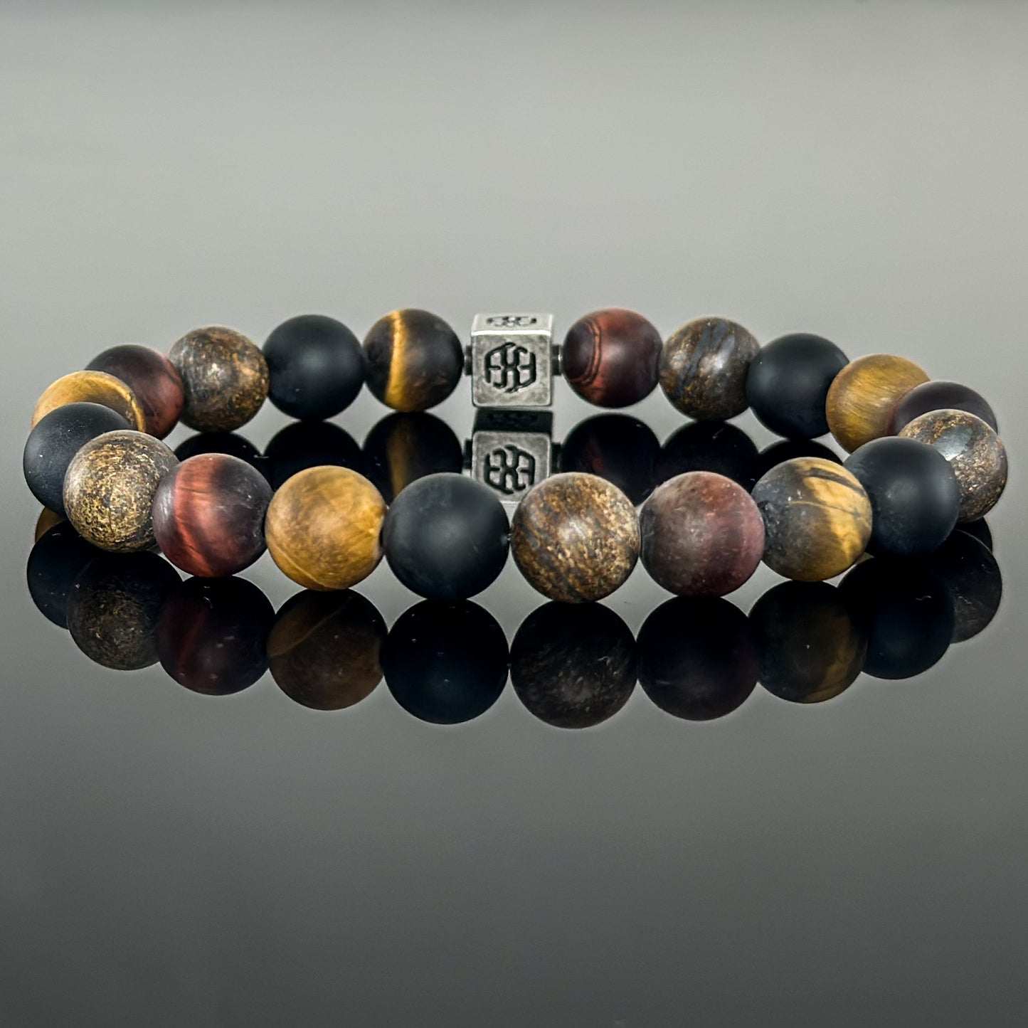 3109 Men's Signature Wristband with Matte Tiger's Eye, Matte Red Tiger's Eye, Matte Bronzite, and Matte Black Onyx