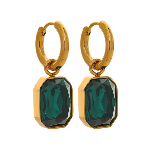 16142 Women’s Green CZ Gold Plated Stainless Steel Drop Earrings