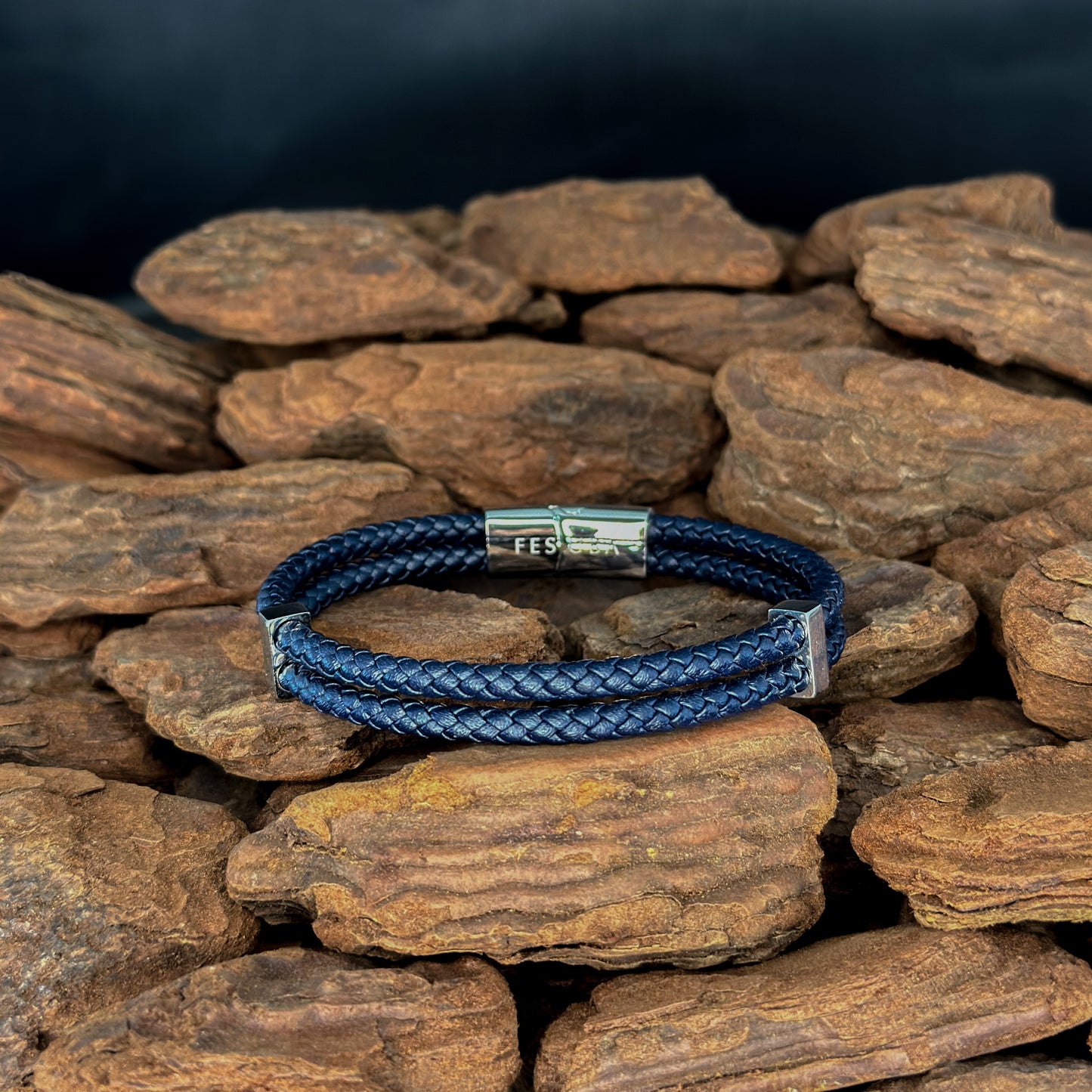 4029 Men’s Double Plait Dark Blue Slim Leather Bracelet