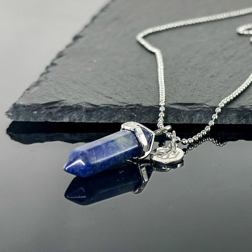 12500 Hexagonal Point Dark Blue Sodalite Crystal Pendant Necklace