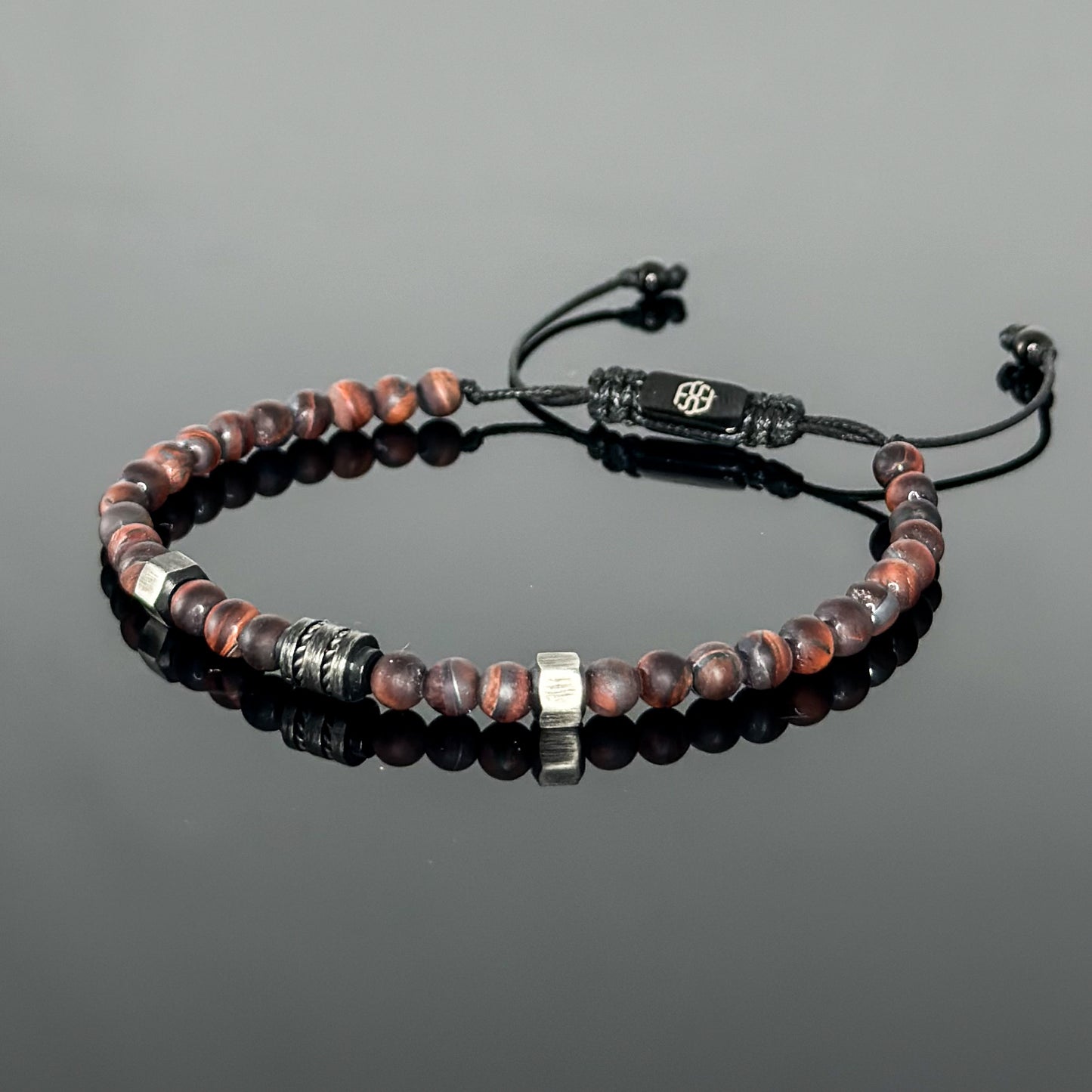 2007 Men’s Minimalist Matte Red Tiger’s Eye Beaded Bracelet