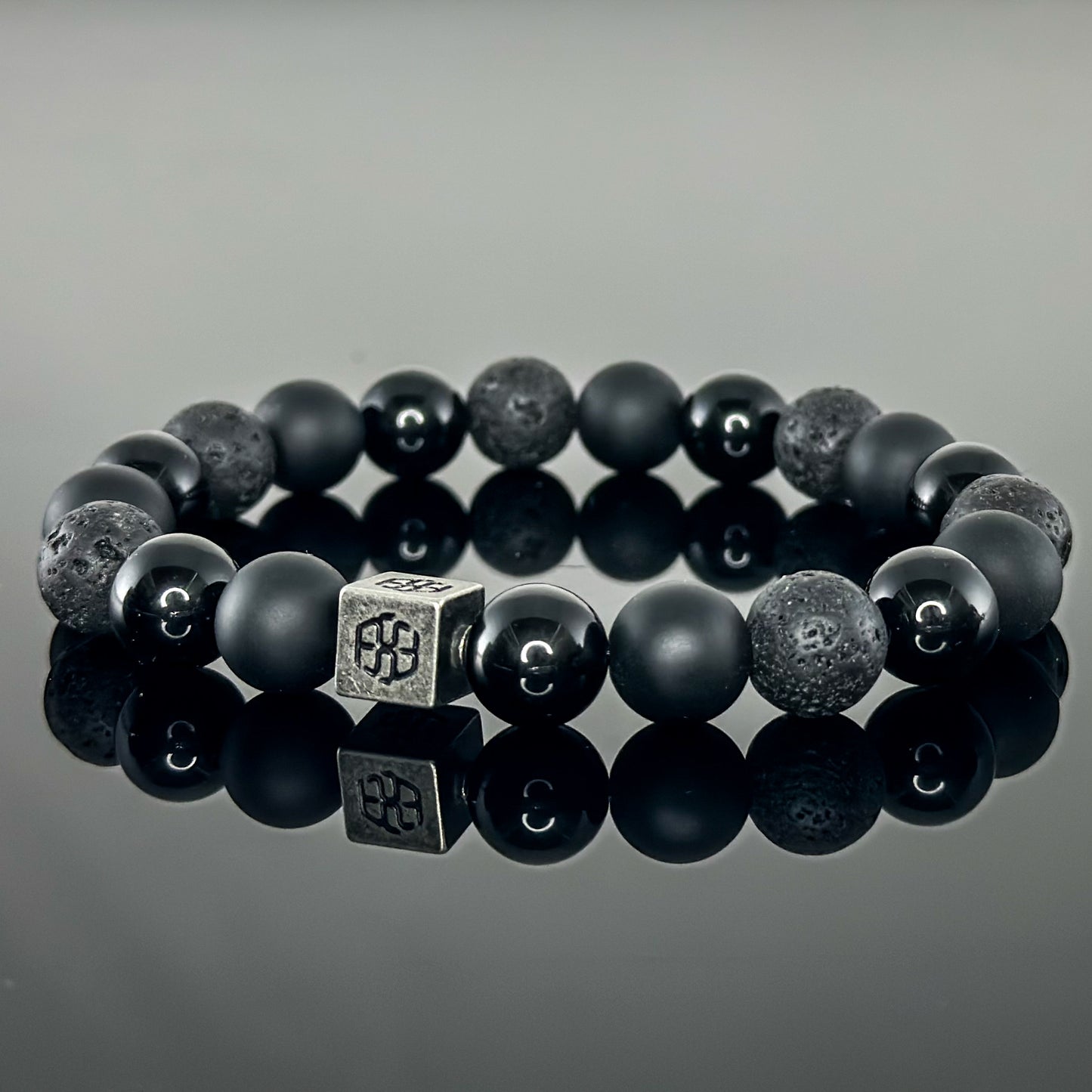 3101 Men's Signature Wristband with Black Onyx, Lava Stone, and Matte Black Onyx