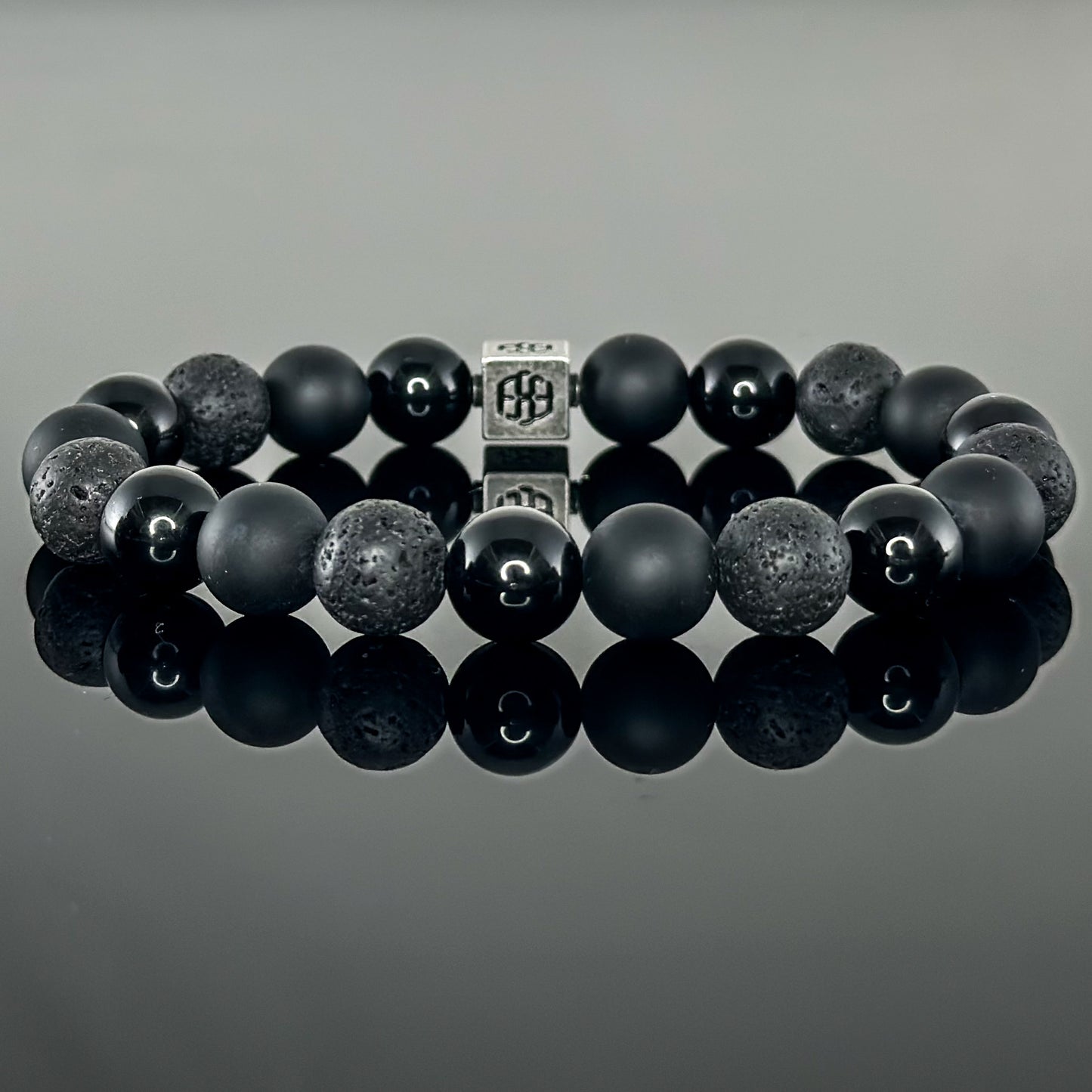 3101 Men's Signature Wristband with Black Onyx, Lava Stone, and Matte Black Onyx