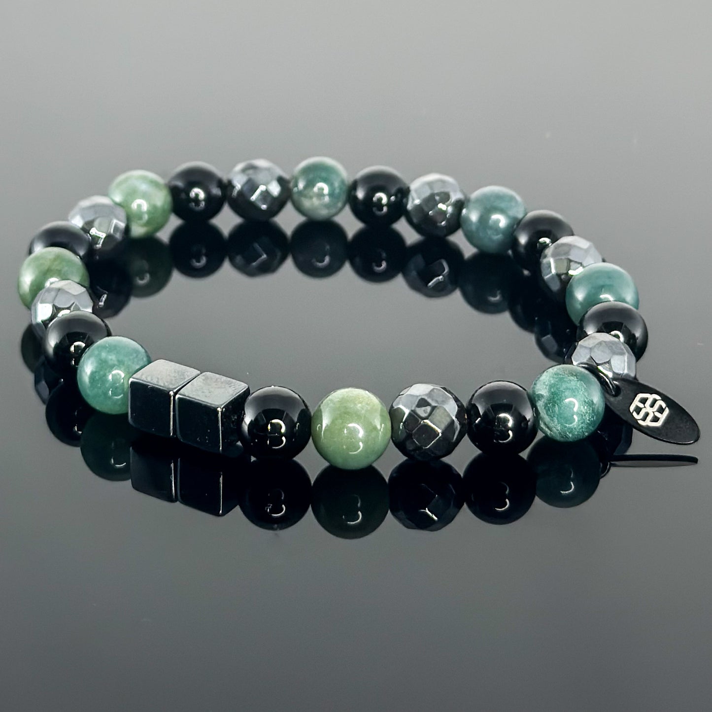 2137 Men's Trio Wristband with  Black Onyx, Hematite and Moss Agate