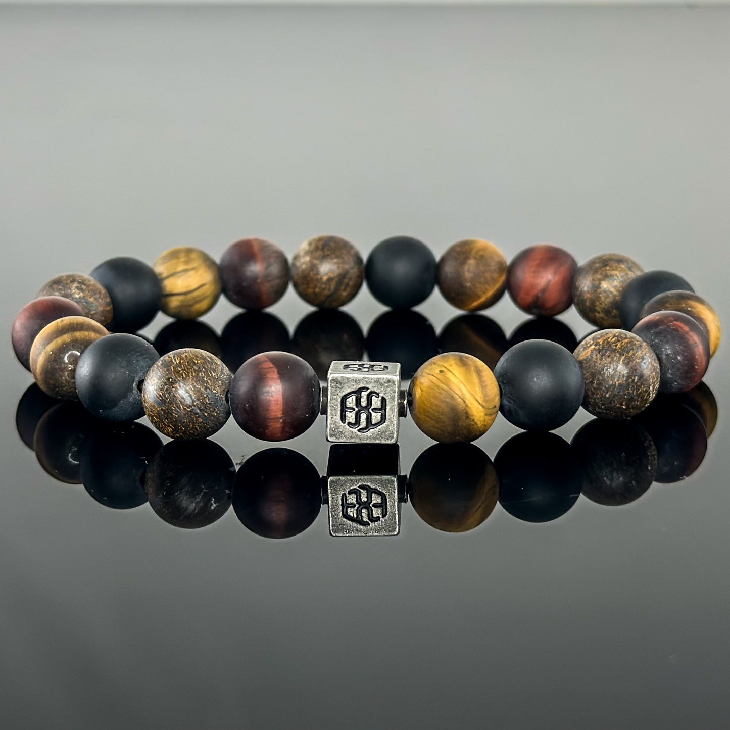 3109 Men's Signature Wristband with Matte Tiger's Eye, Matte Red Tiger's Eye, Matte Bronzite, and Matte Black Onyx