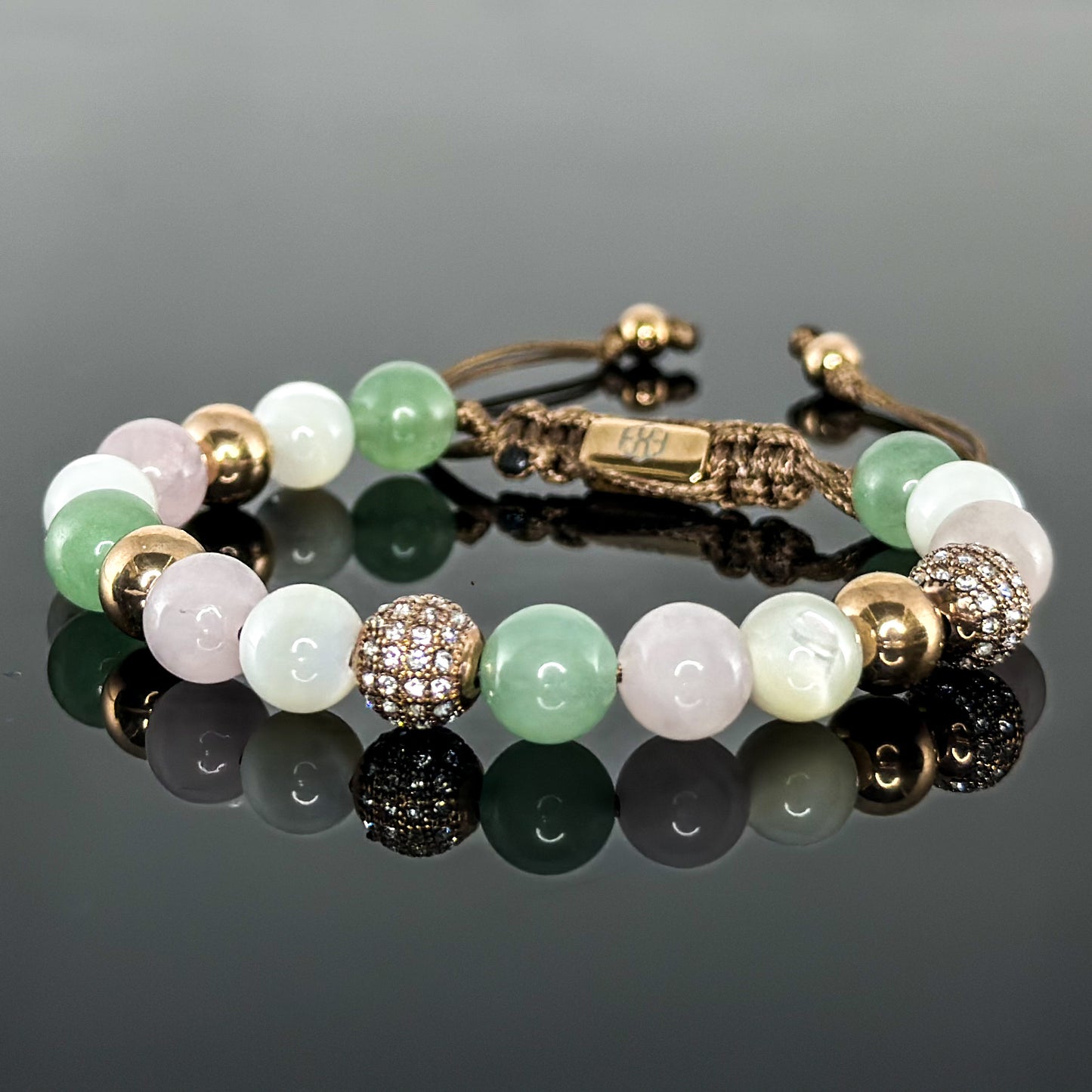 20104 Women's Collezione La Femme Bracelet with Green Aventurine, Rose Quartz and Mother of Pearl