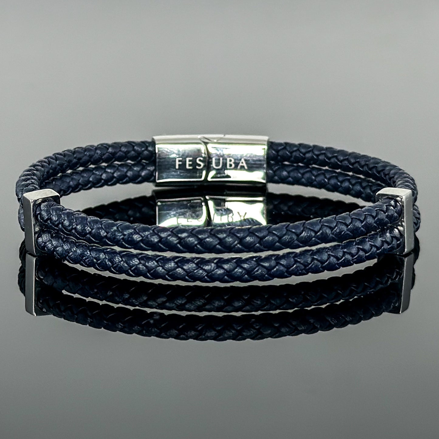 4029 Men’s Double Plait Dark Blue Slim Leather Bracelet