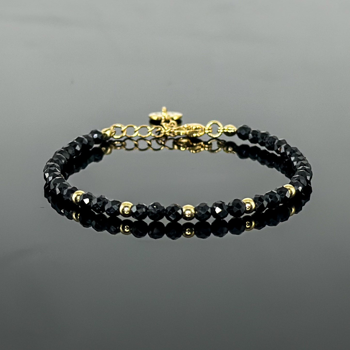 29001 Women’s Minimalist Bracelet with Black Tourmaline and Gold Plated